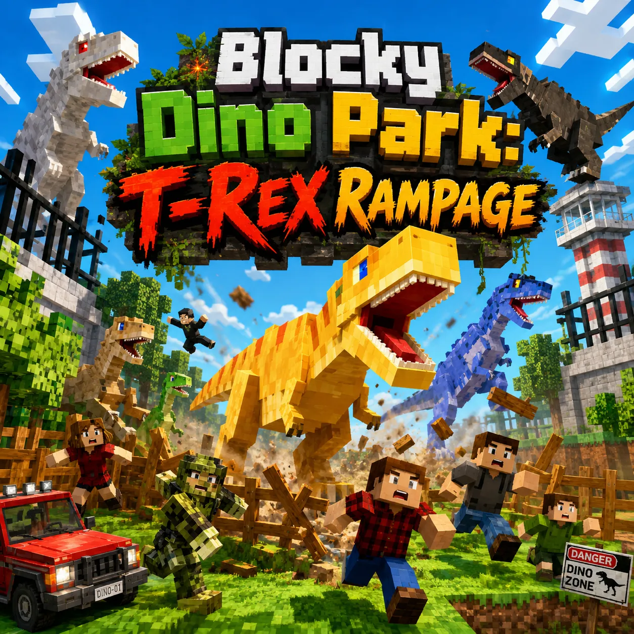 PLay Blocky Dino Park: T-Rex Rampage now!