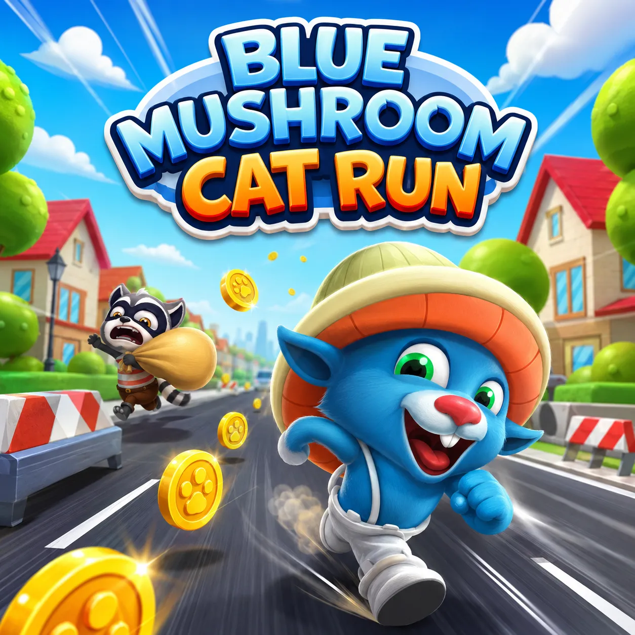 PLay Blue Mushroom Cat Run now!